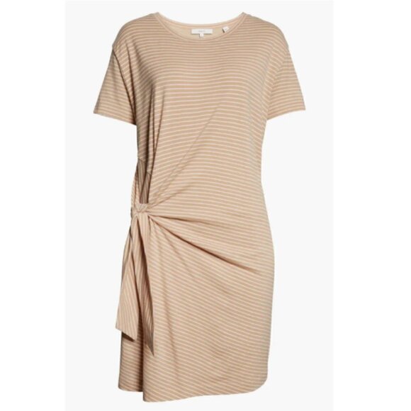 Vince Striped Side-Tie Short-Sleeve Tee Shirt Dress, Brittle/Off-White - Picture 4 of 4